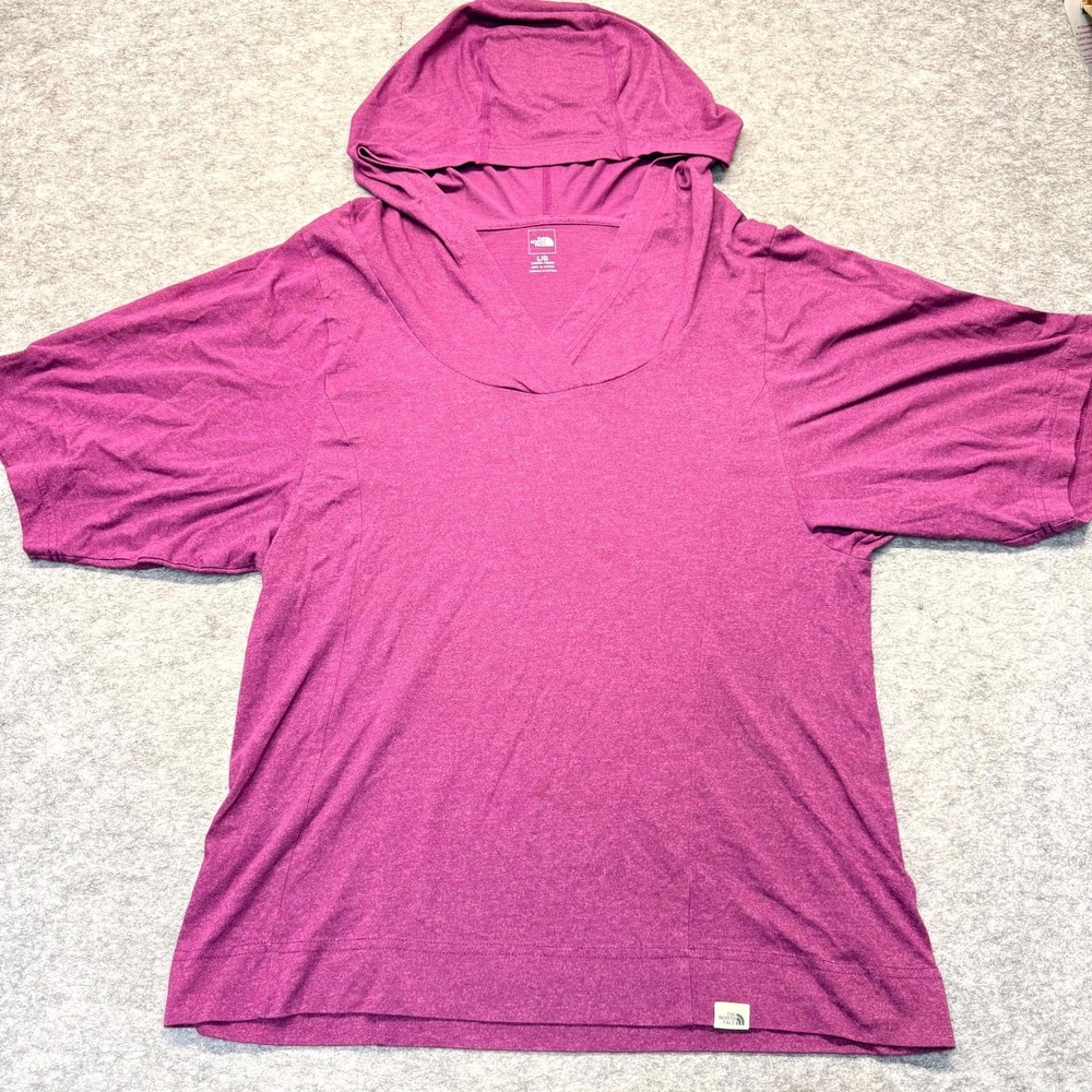 The North Face Activewear Hoodie Women's Large Pink Stretch Short Sleeve Outdoor